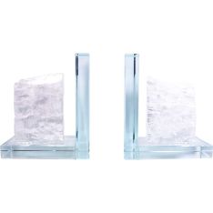 Glass L Shaped Bookends - White Selenite Rough (Set of 2)