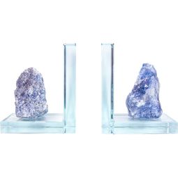 Glass L Shaped Bookends - Blue Calcite Rough (Set of 2)