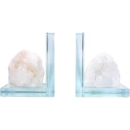 Glass L Shaped Bookends - Quartz Geode Rough (Set of 2)