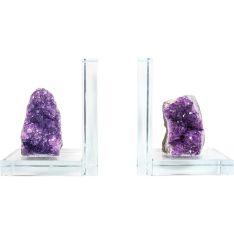 Glass L Shaped Bookends - Amethyst Rough (Set of 2)