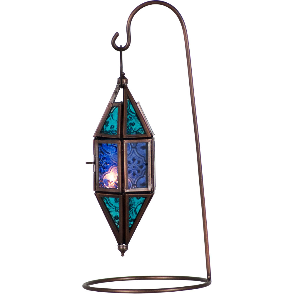 Glass & Metal Lantern Chapel AQUAMARINE & Blue (each)