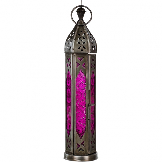 Glass & Metal Lantern Tower Pink & clear (Each)