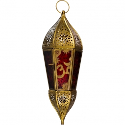 Glass & Metal Lantern  OM Red and Amber (Each)