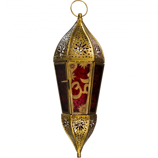 Glass & Metal Lantern  OM Red and Amber (Each)
