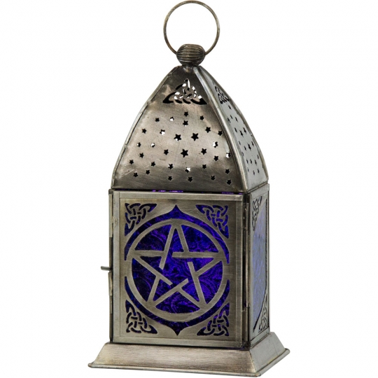 Glass & Metal Lantern  Pentacle Cobalt & Purple (Each)