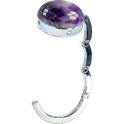 Gemstone & Metal Foldable Handbag Hook - Amethyst (Each)