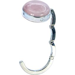 Gemstone & Metal Foldable Handbag Hook - Rose Quartz (Each)