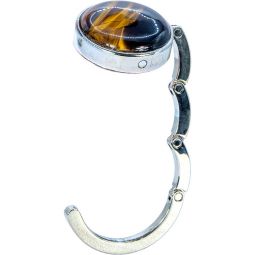 Gemstone & Metal Foldable Handbag Hook - Tiger Eye (Each)