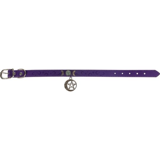 Vegan Leather Dog Collar - Crescent Moon w/ Pentacle- Medium (Each)
