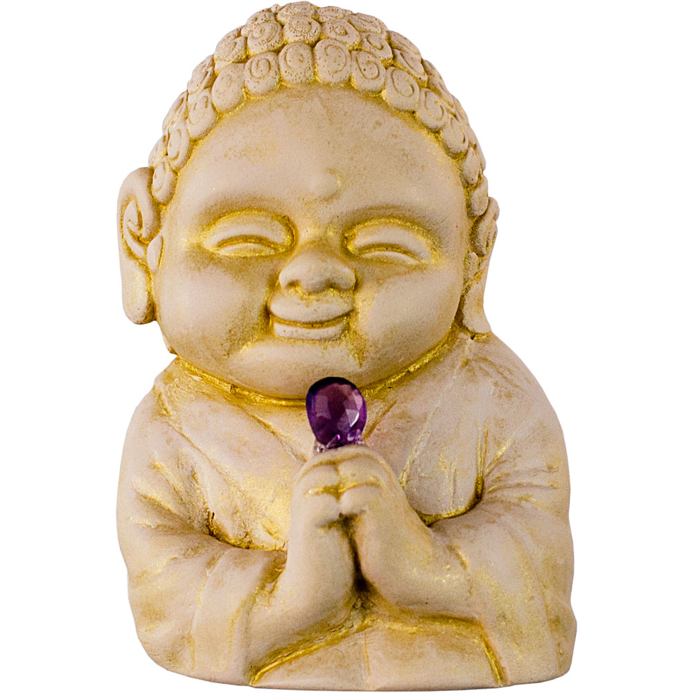 Gypsum Cement Buddha Figurine - Healing w/Faceted AMETHYST (Each)