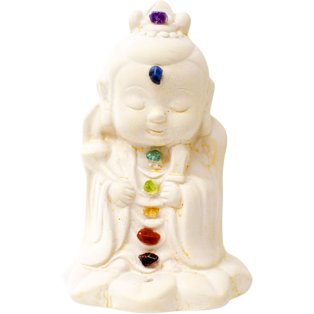 Gypsum Cement Statue INCENSE Holder - Chakra Kwan Yin 3.5 inch (Each)