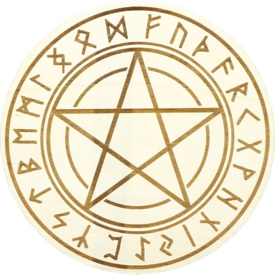 Wood Crystal Grid - Runes w/ Pentacle  (Each)