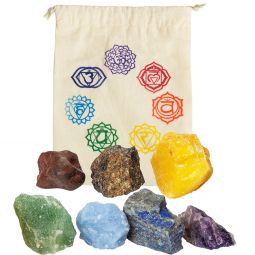 Chakra Rough Stone Balancing Kit w/ Natural Pouch (Each)