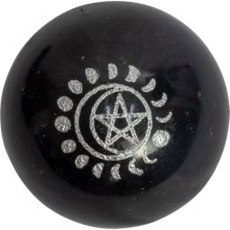 Black Tourmaline Sphere - Moon Phase w/ Pentacle (Each)