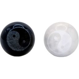 Gemstone Baoding Balls Ying/Yang Black Obsidian & White Jade (Pair)