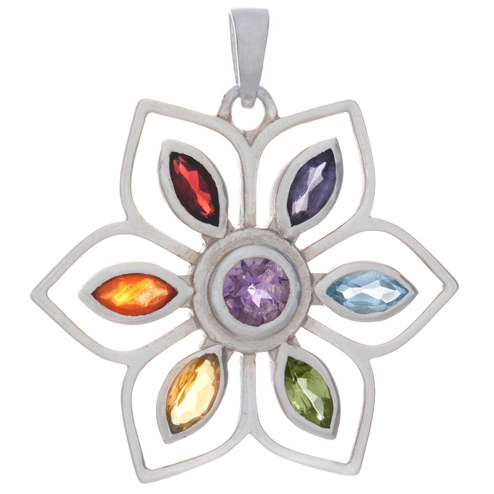 FLOWER 6 Petals Chakra Pendant w/ Semi-Precious Stones