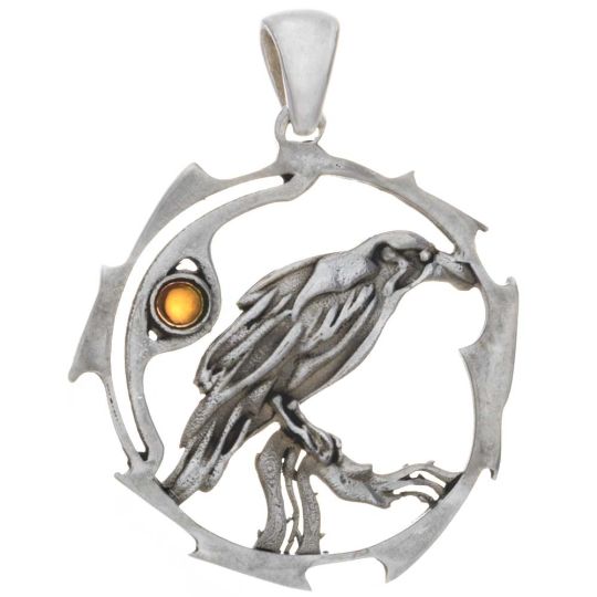Raven Sacred Animal Pendant w/Asst'd Stone