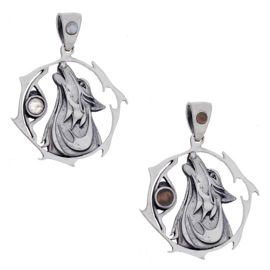 Wolf Sacred Animal Pendant w/Asst'd Stone