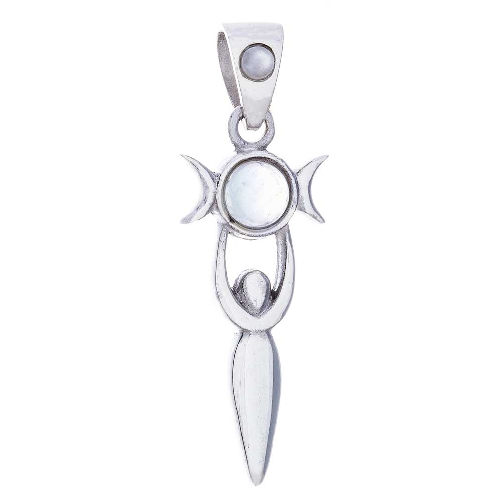 Goddess Pendant Triple Moon w/ RAINBOW Moonstone