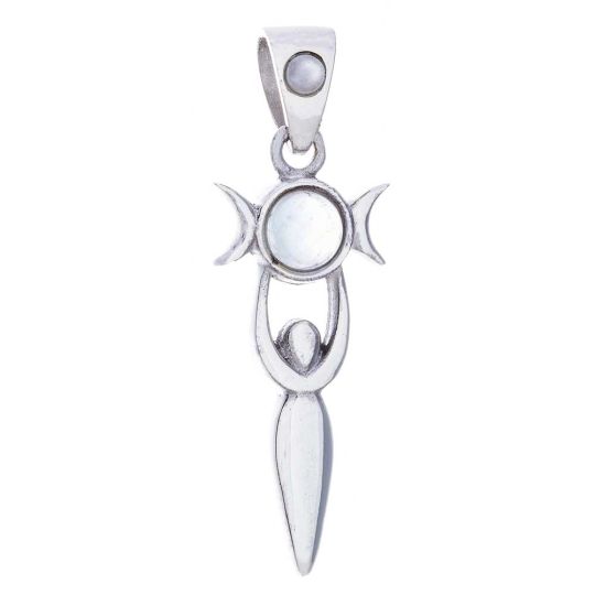 Goddess Pendant Triple Moon w/ Rainbow Moonstone
