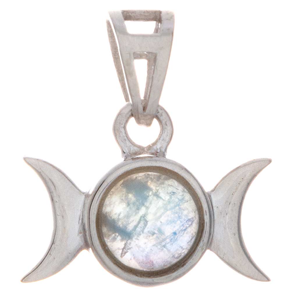 Triple Moon Pendant w/ RAINBOW Moonstone