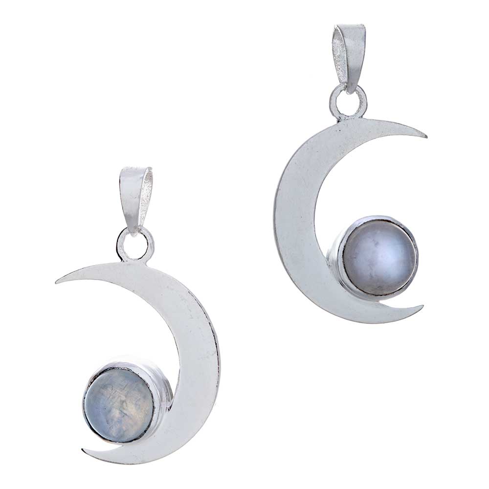 Double Sided Moon Pendant w/RAINBOW Moonstone