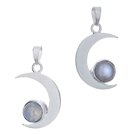 Double Sided Moon Pendant w/Rainbow Moonstone