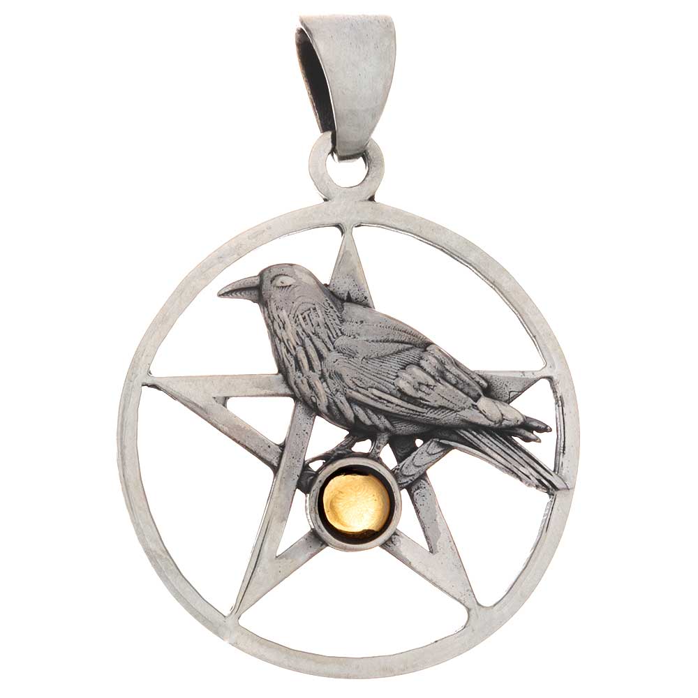 Round w/ Stone Raven PENDANT w/ 2 Asst'd Stone