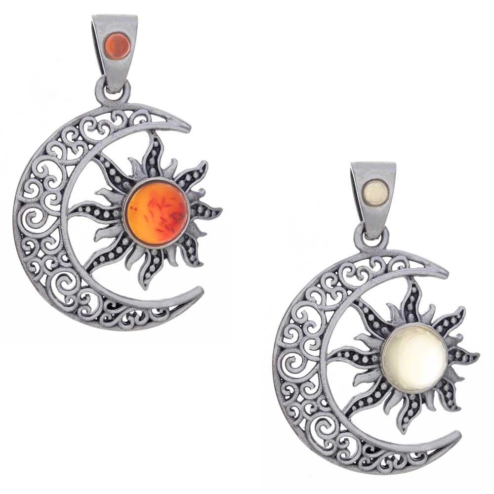 Celestial PENDANT Curly Moon w/Assorted Stones (Carnelian or Citrine)