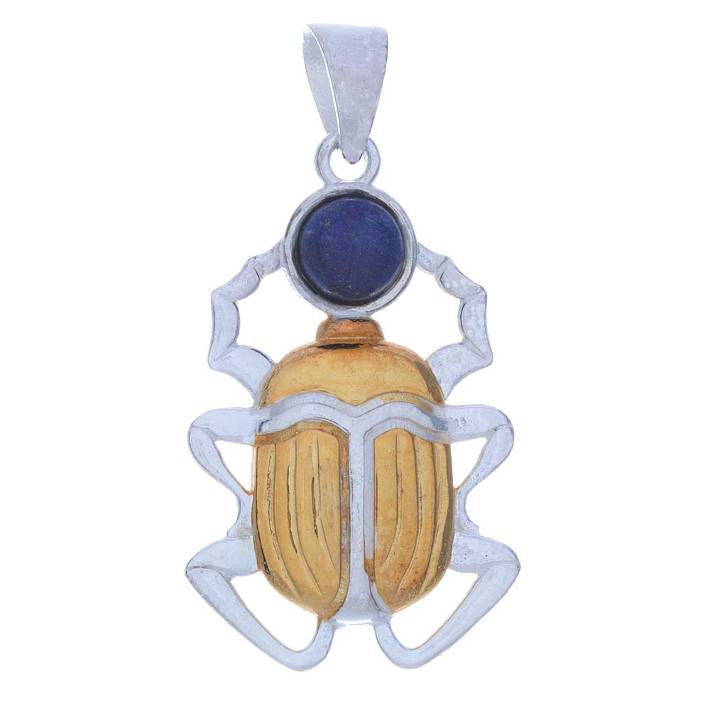 GOLD Plated Scarab Pendant w/Lapis Lazuli