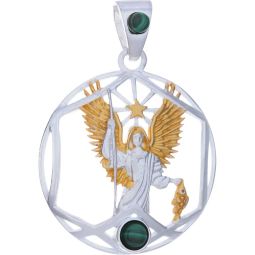 Archangel Raphael Gold Plated Pendant w/Malachite
