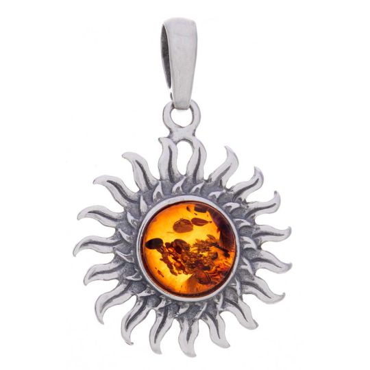Small Fancy Sun Pendant - Amber Accent