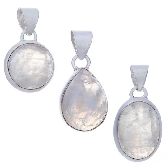 Rainbow Moonstone Plain Settings Assorted Shapes Pendant (25mm to 32mm H)