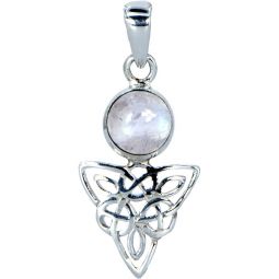 Sterling Silver & Gemstone Triquetra Pendant - Rainbow Moonstone (Each)