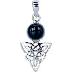 Sterling Silver & Gemstone Triquetra Pendant - Black Tourmaline (Each)