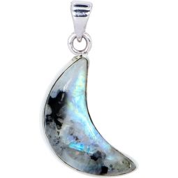 Sterling Silver & Gemstone Moon Pendant - Rainbow Moonstone (Each)