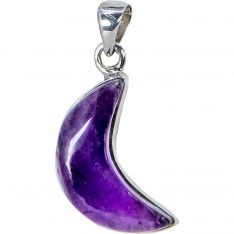 Sterling Silver & Gemstone Moon Pendant - Amethyst (Each)