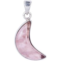 Sterling Silver & Gemstone Moon Pendant - Rose Quartz (Each)