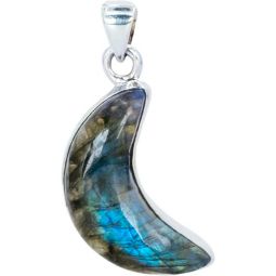 Sterling Silver & Gemstone Moon Pendant - Labradorite (Each)