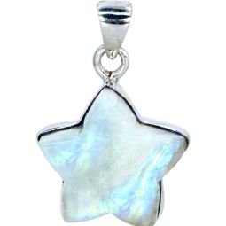 Sterling Silver & Gemstone Star Pendant - Rainbow Moonstone (Each)