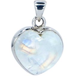 Sterling Silver & Gemstone Heart Pendant - Rainbow Moonstone (Each)