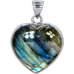 Sterling Silver & Gemstone Heart Pendant - Labradorite (Each)