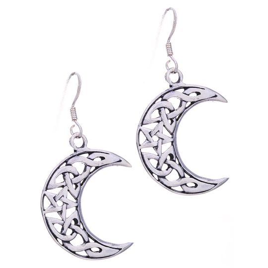 Celtic Pentacle Crescent Moon Earrings