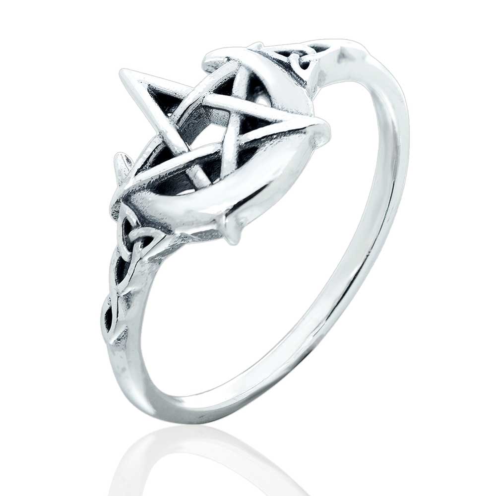 Celtic Night - Moon Pentacle RING - Size 10