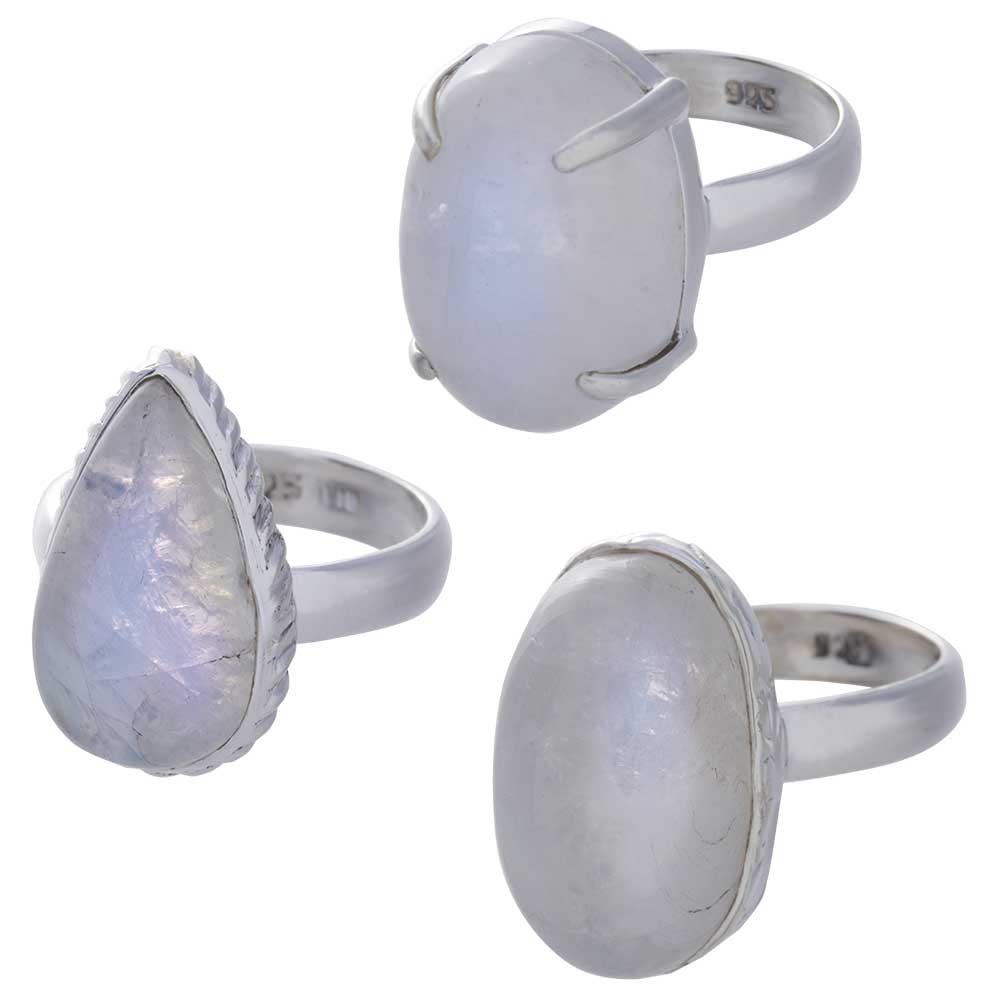 RAINBOW Moonstone Assorted Shapes Flat Shank Ring - Size 5 (16mm to 25mm H)