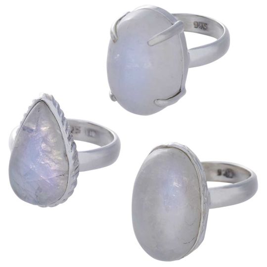 Rainbow Moonstone Assorted Shapes Flat Shank Ring - Size 5 (16mm to 25mm H)