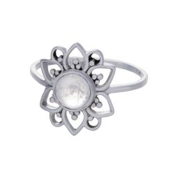 Rainbow Moonstone Flower Ring - Size 6