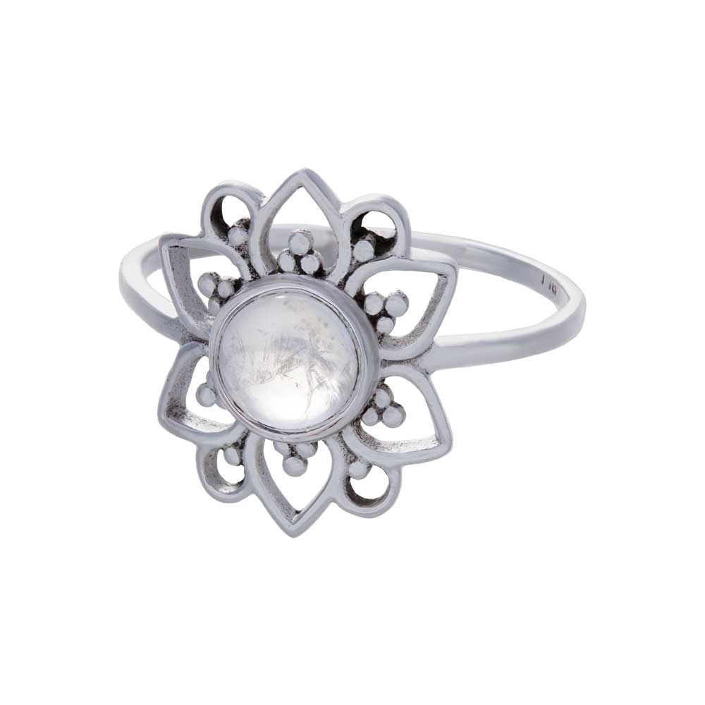 Rainbow Moonstone FLOWER Ring - Size 9