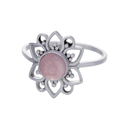Rose Quartz Flower Ring - Size 7