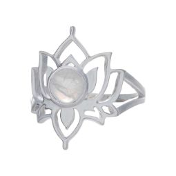 Rainbow Moonstone Lotus Flower Ring - Size 5